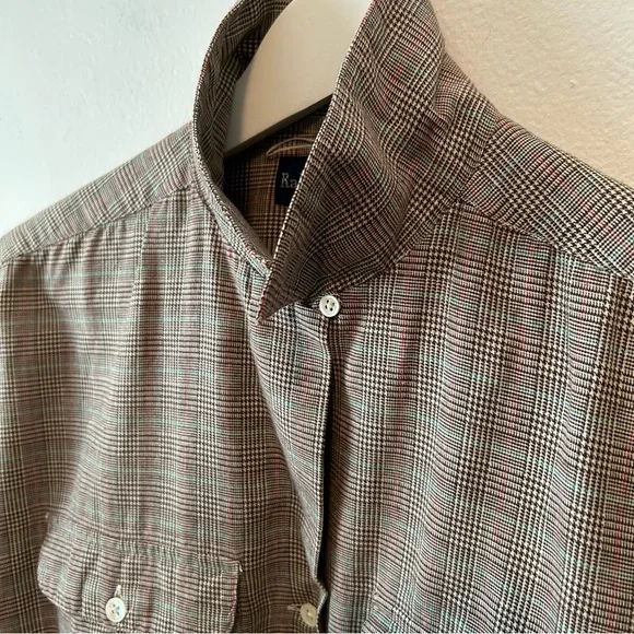 Vintage 80's Ralph Lauren Brown Cotton Wool Plaid Blouse with Darts Equestrian - Picture 5 of 11